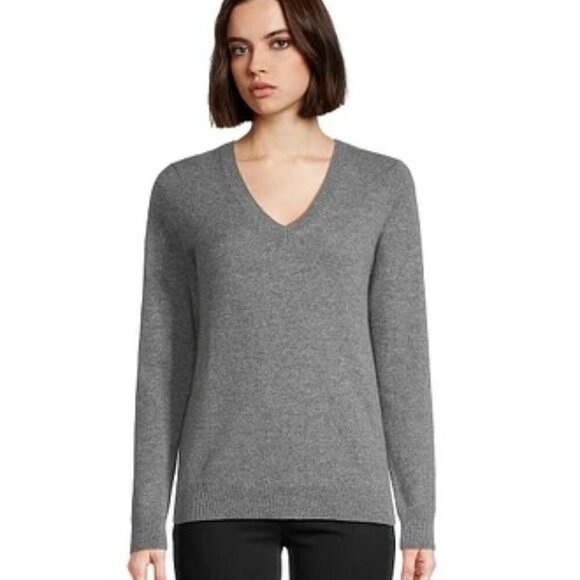 Hudson Jeans Gray V-Neck Cashmere Sweater Knit Casual - Picture 1 of 6